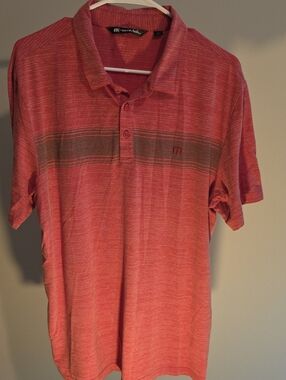 Travis Mathew Coral Red Short-Sleeve Stripe Polo XL